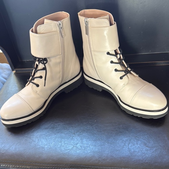 Taryn Rose Cream Lace Up Boots with Thick Sole and Textured Material - Picture 3 of 12